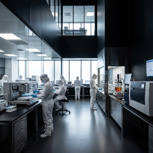 Laboratorio farmacéutico en operación